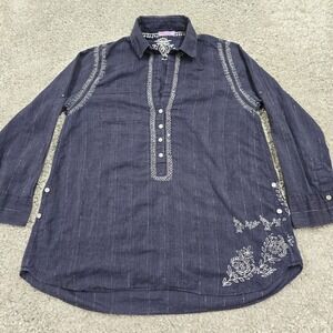 Fresh Produce Top Womens XL/XXL Blue Long Sleeve‎ Pullover Embroidered Boho